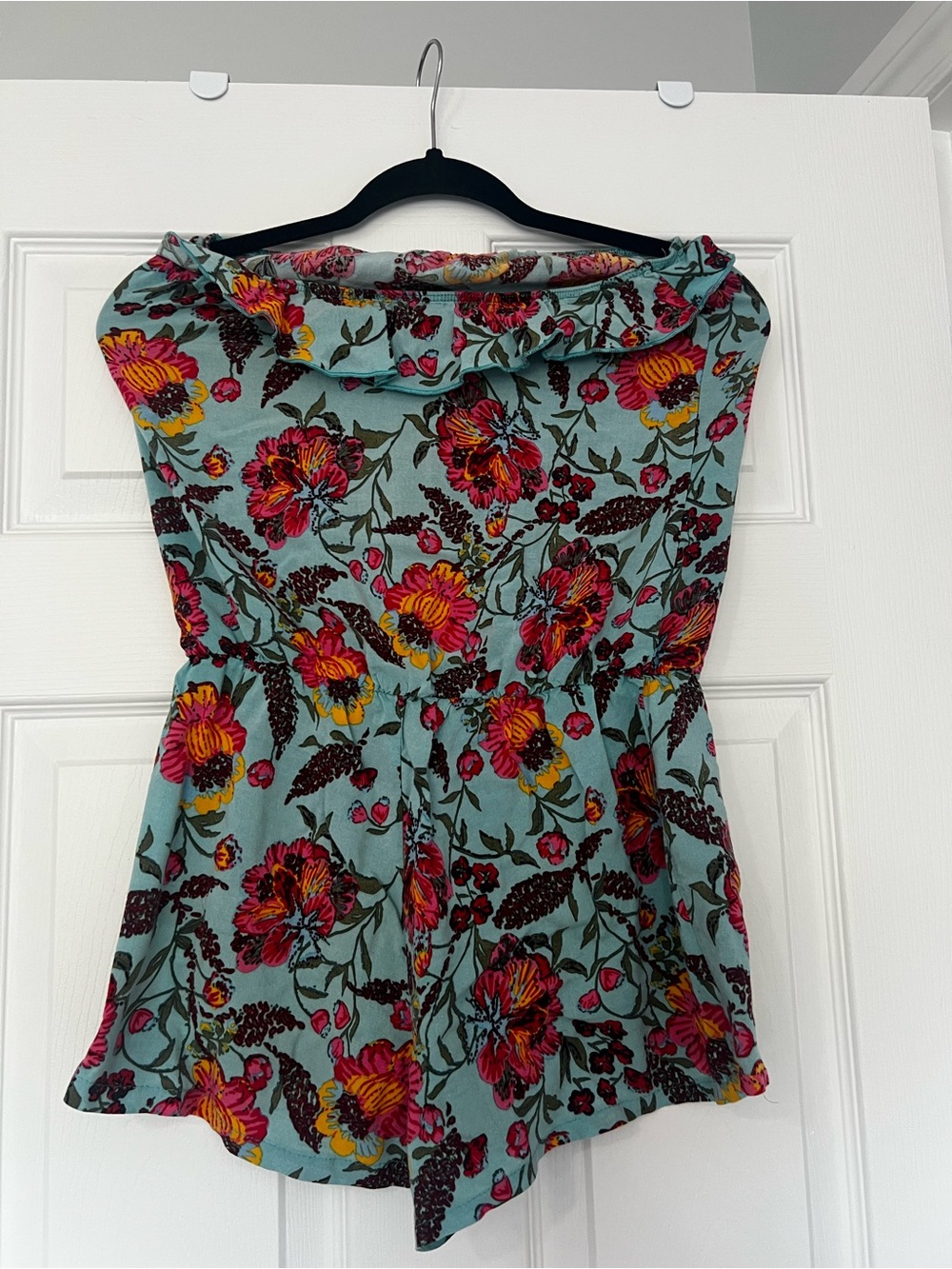 Poetry Teal Floral Off-Shoulder Jumpsuit with Pink & Yellow Flowers